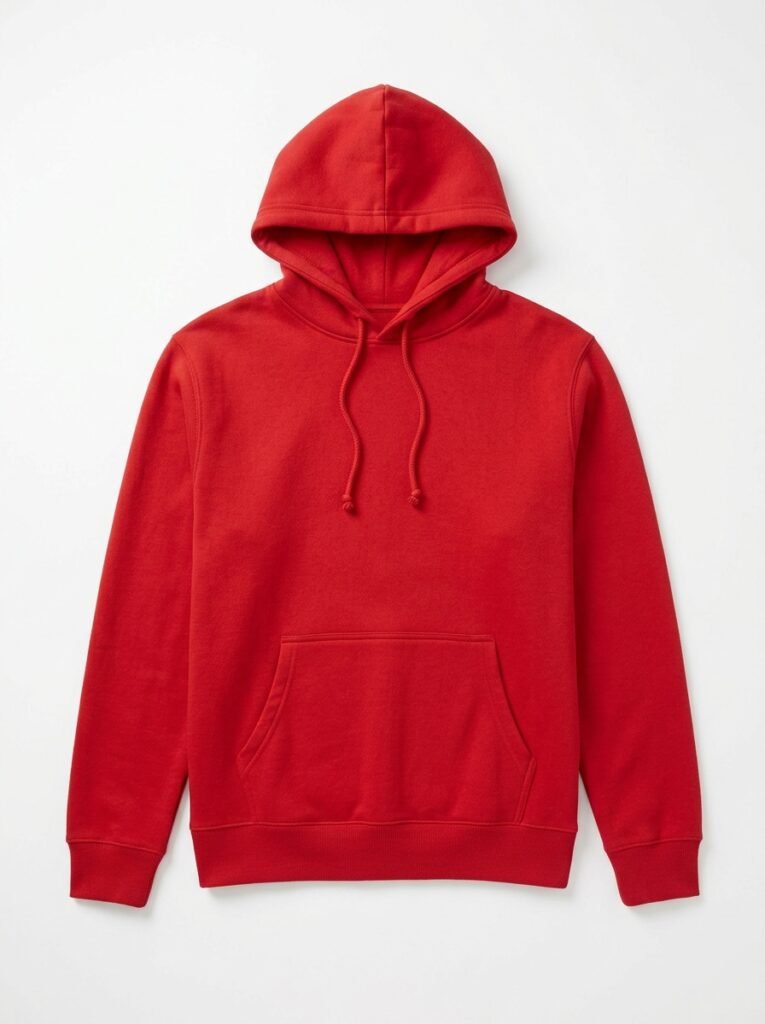 Classic Red Pullover Hoodie with kangaroo pocket in vibrant red fleece
