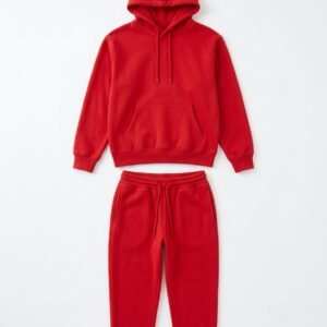 Classic Red Sweatsuit Set featuring matching vibrant red pullover hoodie and sweatpants