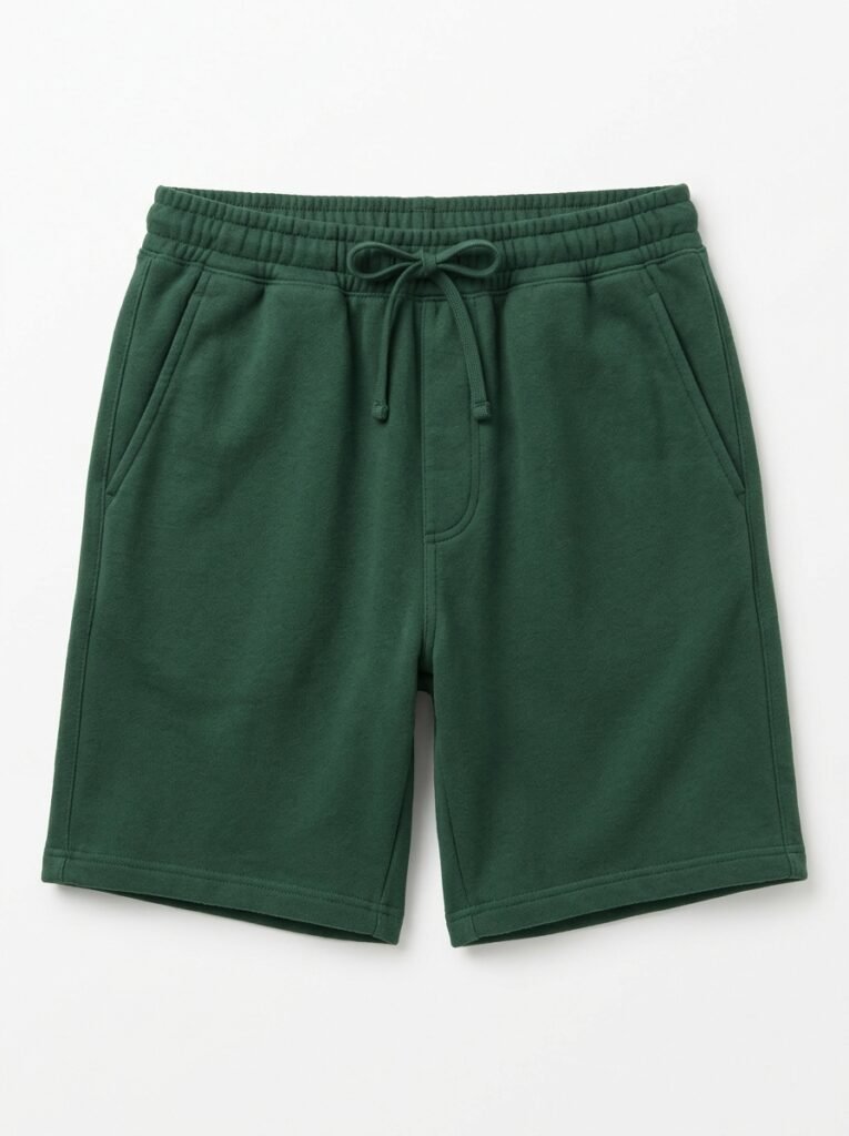 Forest Green Fleece Shorts with elastic waistband and drawstrings