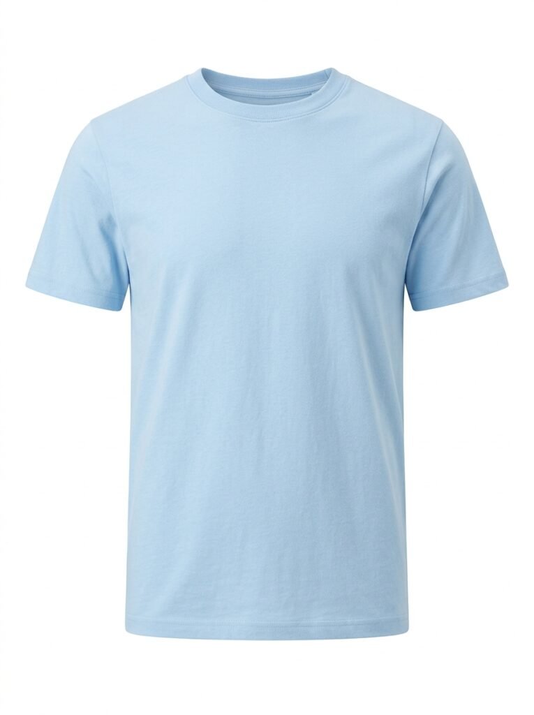 Light Blue Crewneck T-Shirt in soft light blue cotton fabric