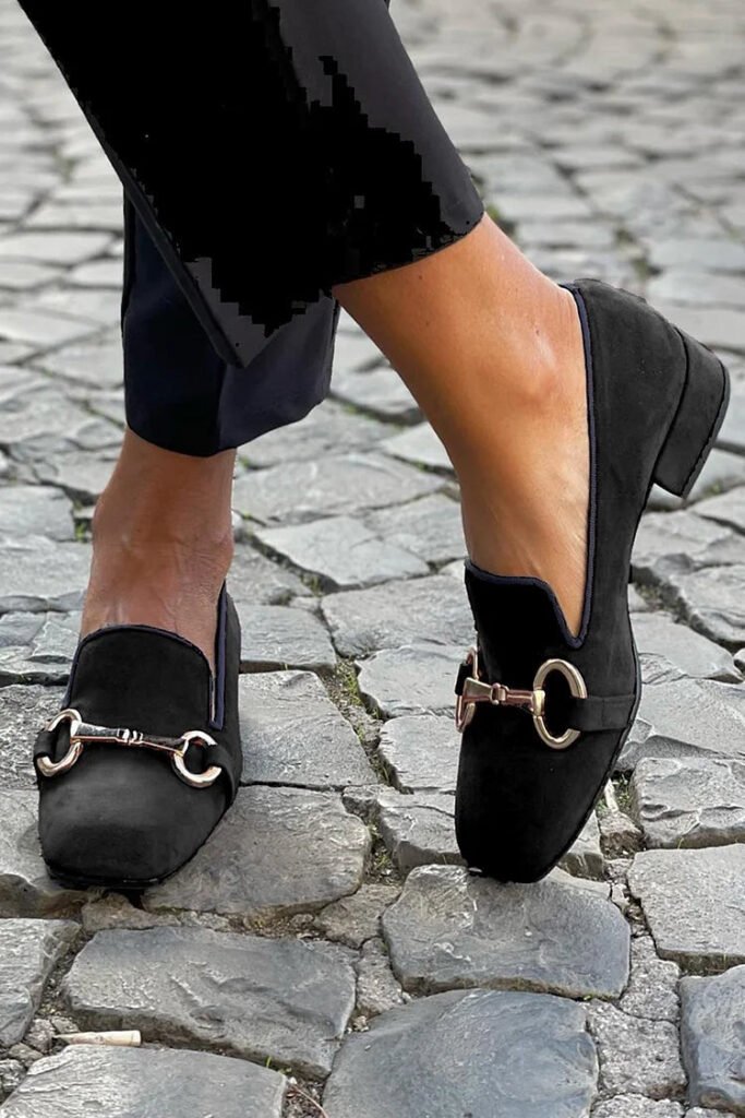 Black Loafers With Golden Bit