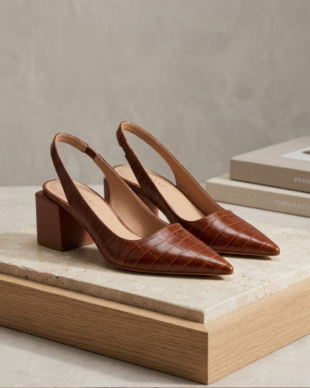 Mae Croc Effect Slingback Heels - Image 3