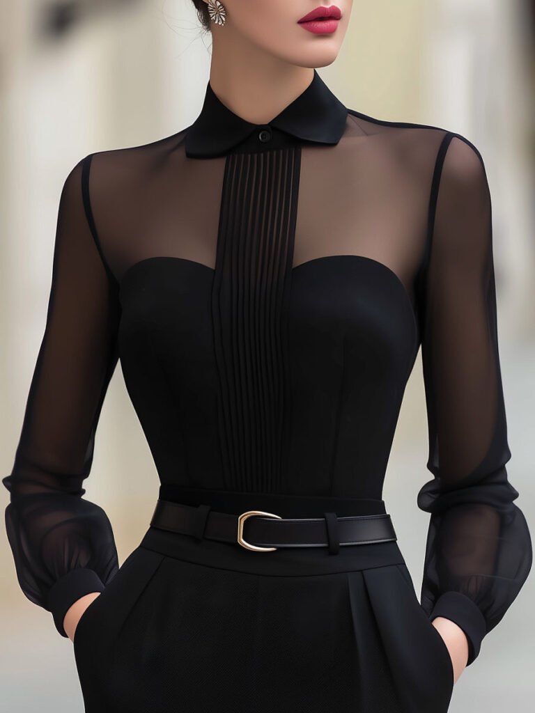 Women's Solid color Shirt collar Long sleeve Loose Casual Top