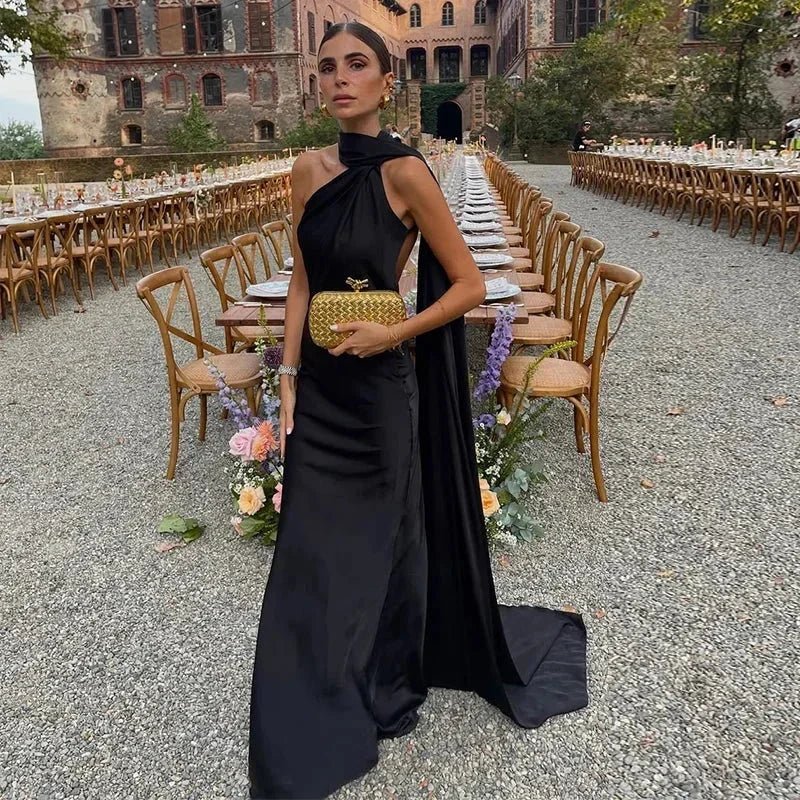 Women's Long Draped Dress with One Strap